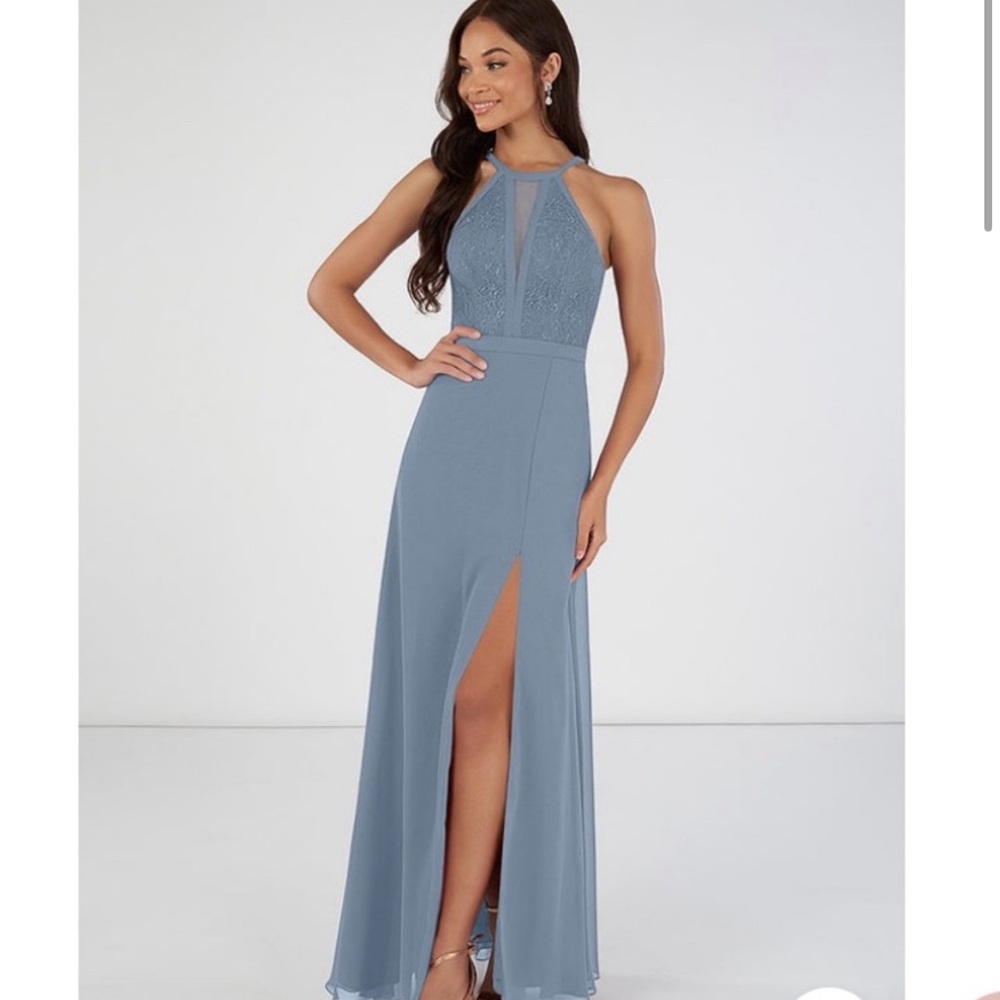 Azazie dusty blue halter